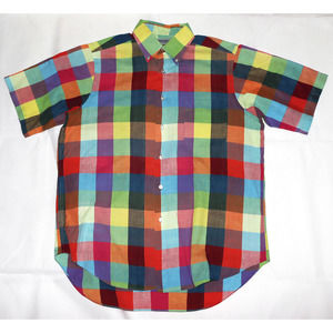 Bullock & Jones Mens Short Sleeve Button Up Colorful Checkered Shirt Size Medium